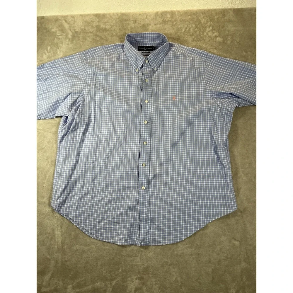 Polo Ralph Lauren Men's XXL Purple White Plaid Short Sleeve Button Front Shirt